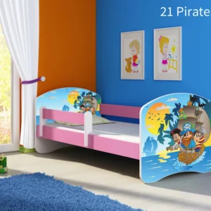 Dječji krevet ACMA s motivom, bočna roza 160x80 cm 21 Pirates
