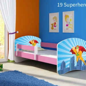 Dječji krevet ACMA s motivom, bočna roza 160x80 cm 19 Superhero
