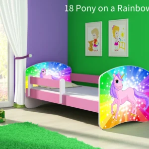 Dječji krevet ACMA s motivom, bočna roza 160x80 cm 18 Pony on rainbow