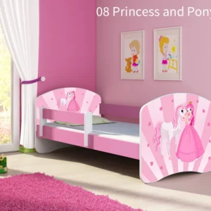 Dječji krevet ACMA s motivom, bočna roza 160x80 cm 08 Princess Pony