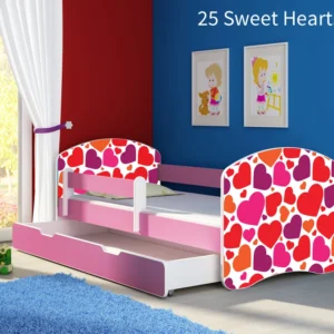Dječji krevet ACMA s motivom, bočna roza + ladica 140x70 cm 25 Sweet hearts