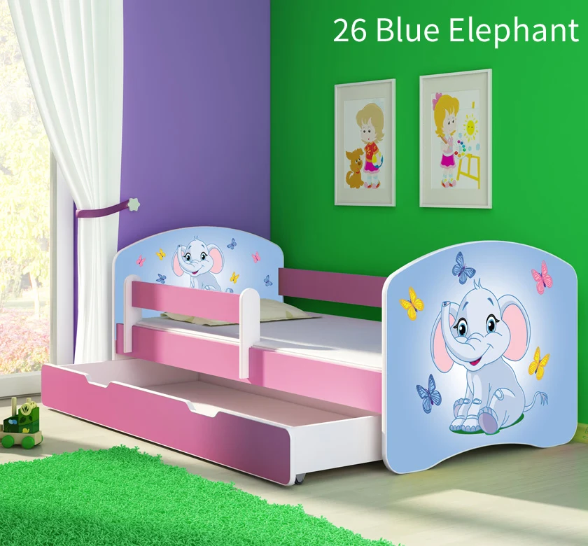 Dječji krevet ACMA s motivom, bočna roza + ladica 140x70 cm 26 Blue Elephant