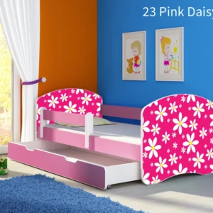 Dječji krevet ACMA s motivom, bočna roza + ladica 140x70 cm 23 Pink Daisy