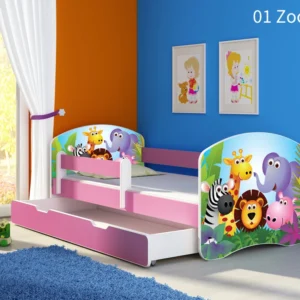 Dječji krevet ACMA s motivom, bočna roza + ladica 180x80 cm