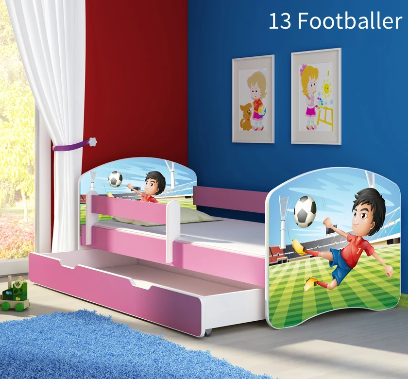 Dječji krevet ACMA s motivom, bočna roza + ladica 140x70 cm 13 Footballer