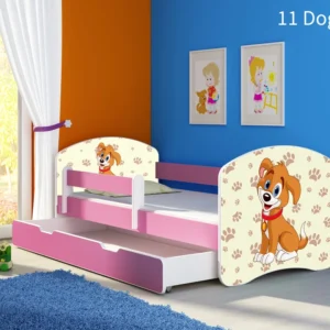 Dječji krevet ACMA s motivom, bočna roza + ladica 140x70 cm 11 Dog