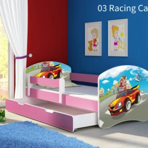 Dječji krevet ACMA s motivom, bočna roza + ladica 140x70 cm 03 Racing Car