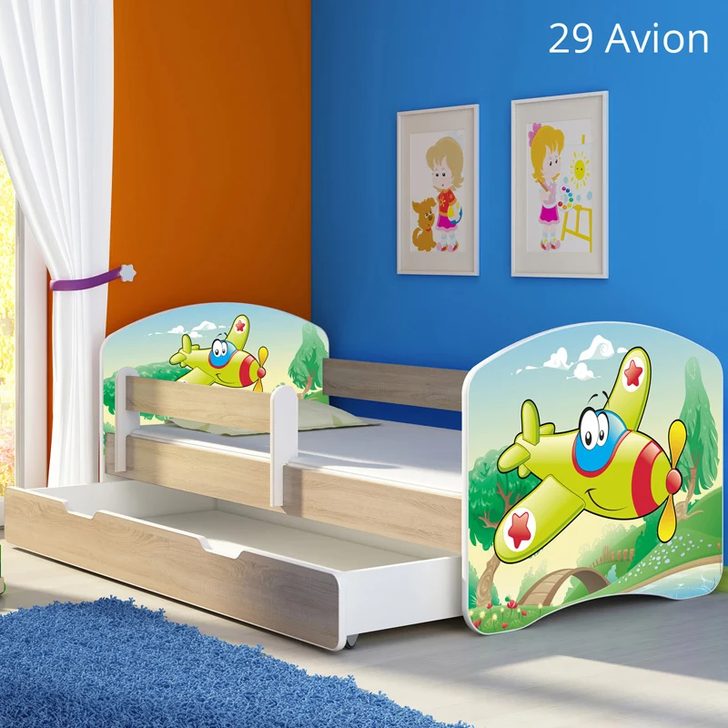 Dječji krevet ACMA s motivom, bočna sonoma + ladica 180x80 cm 29 Aeroplane