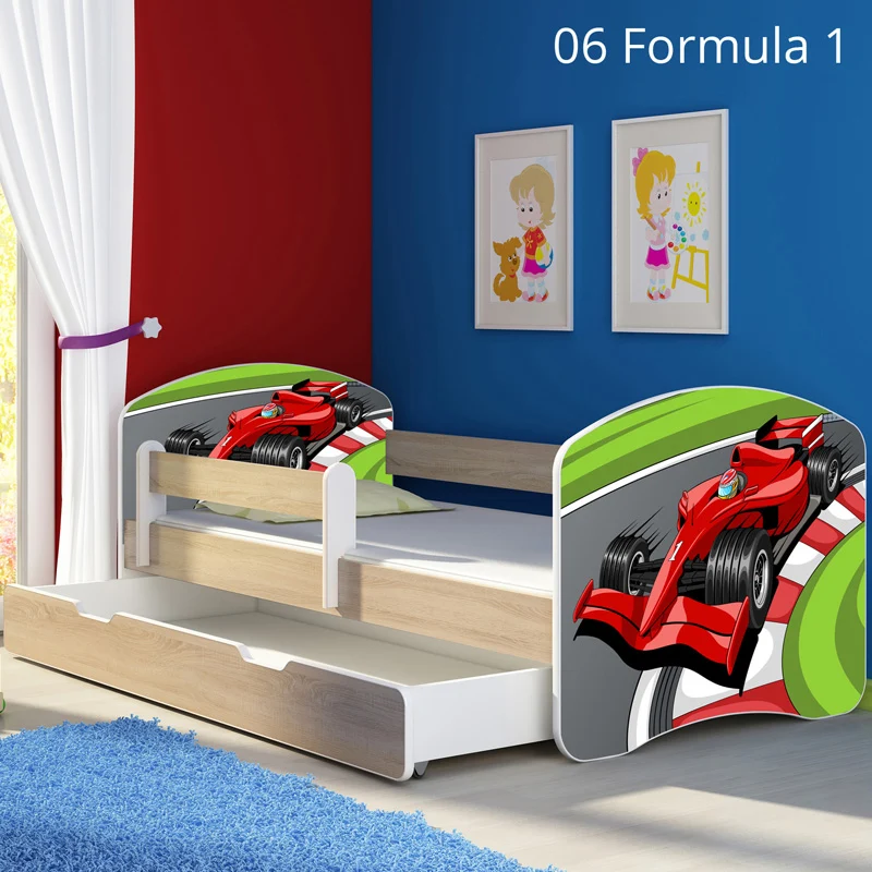Dječji krevet ACMA s motivom, bočna sonoma + ladica 180x80 cm 06 Formula 1