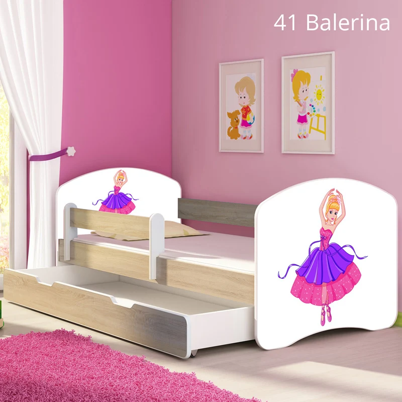 Dječji krevet ACMA s motivom, bočna sonoma + ladica 160x80 cm 41 Balerina