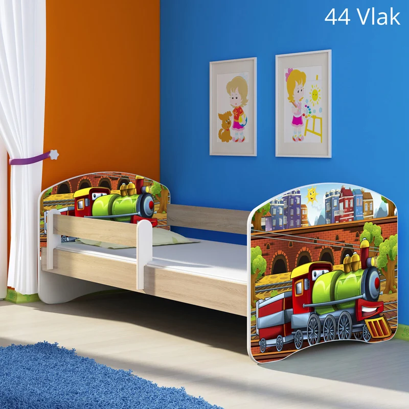 Dječji krevet ACMA s motivom, bočna sonoma 180x80 cm 44 Vlak