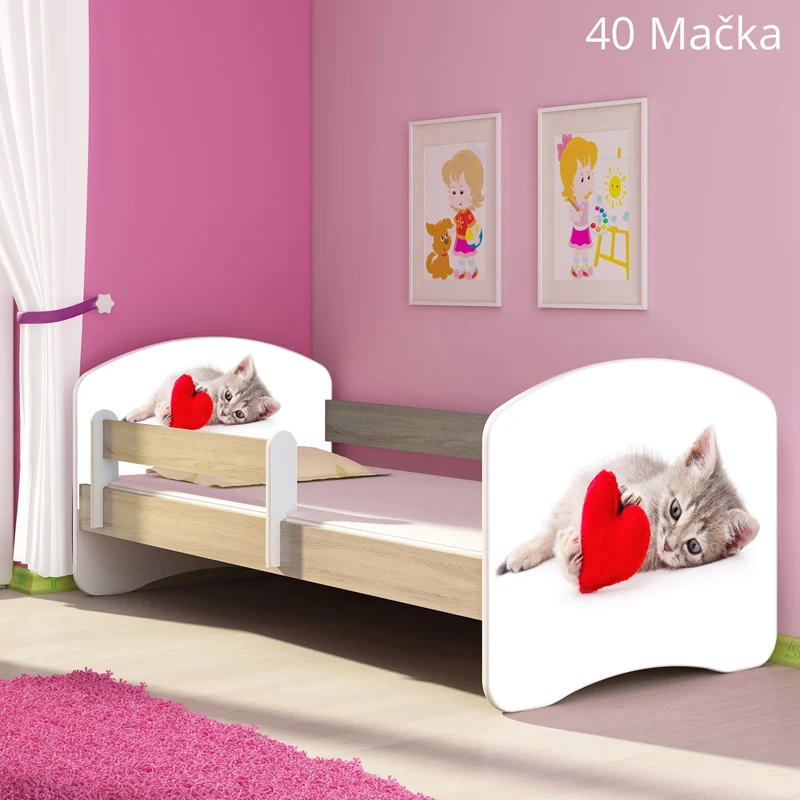 Dječji krevet ACMA s motivom, bočna sonoma 180x80 cm 40 Mačka