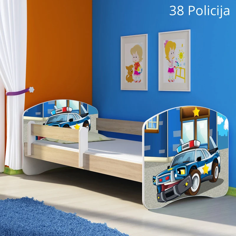 Dječji krevet ACMA s motivom, bočna sonoma 180x80 cm 38 Policija