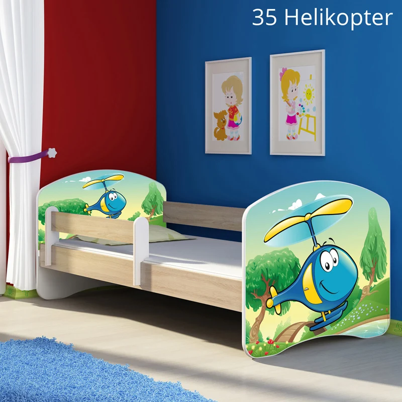 Dječji krevet ACMA s motivom, bočna sonoma 180x80 cm 35 Helikopter