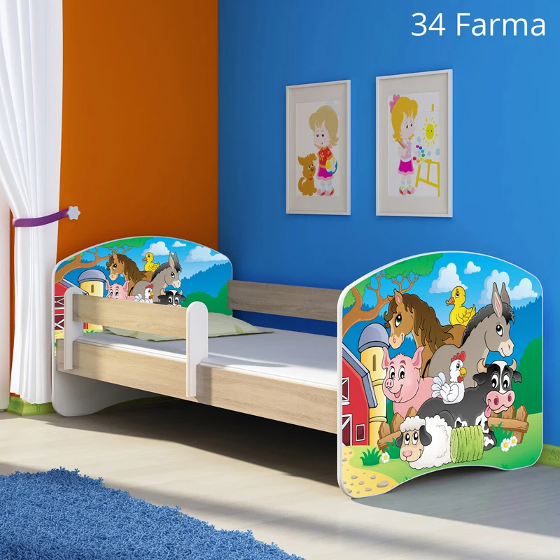 Dječji krevet ACMA s motivom, bočna sonoma 180x80 cm 34 Farm