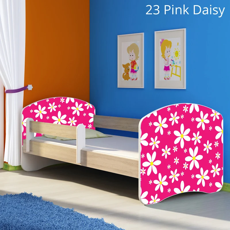 Dječji krevet ACMA s motivom, bočna sonoma 180x80 cm 23 Pink Daisy