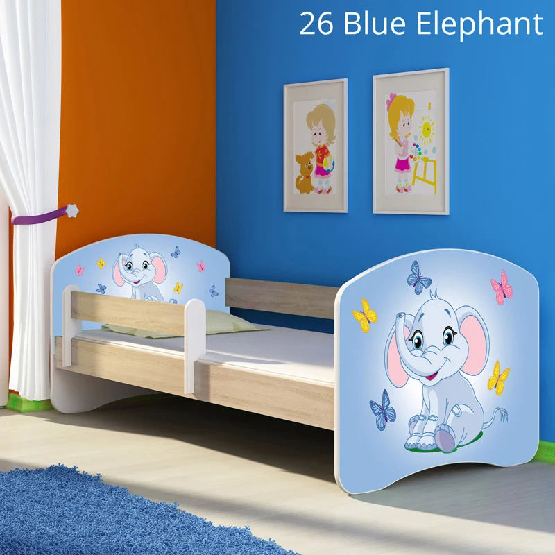 Dječji krevet ACMA s motivom, bočna sonoma 160x80 cm 26 Blue Elephant