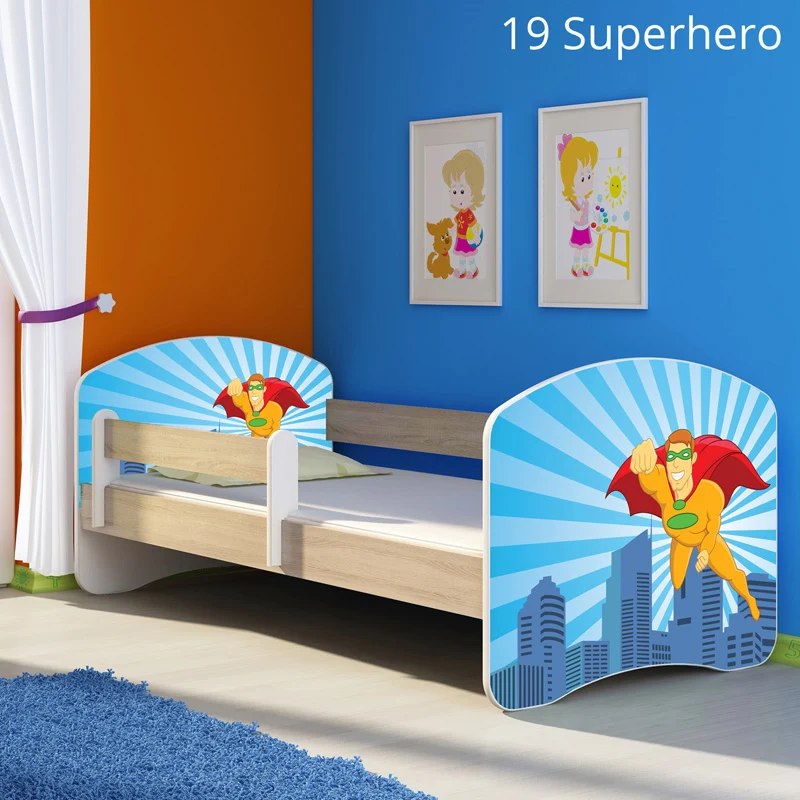 Dječji krevet ACMA s motivom, bočna sonoma 160x80 cm 19 Superhero