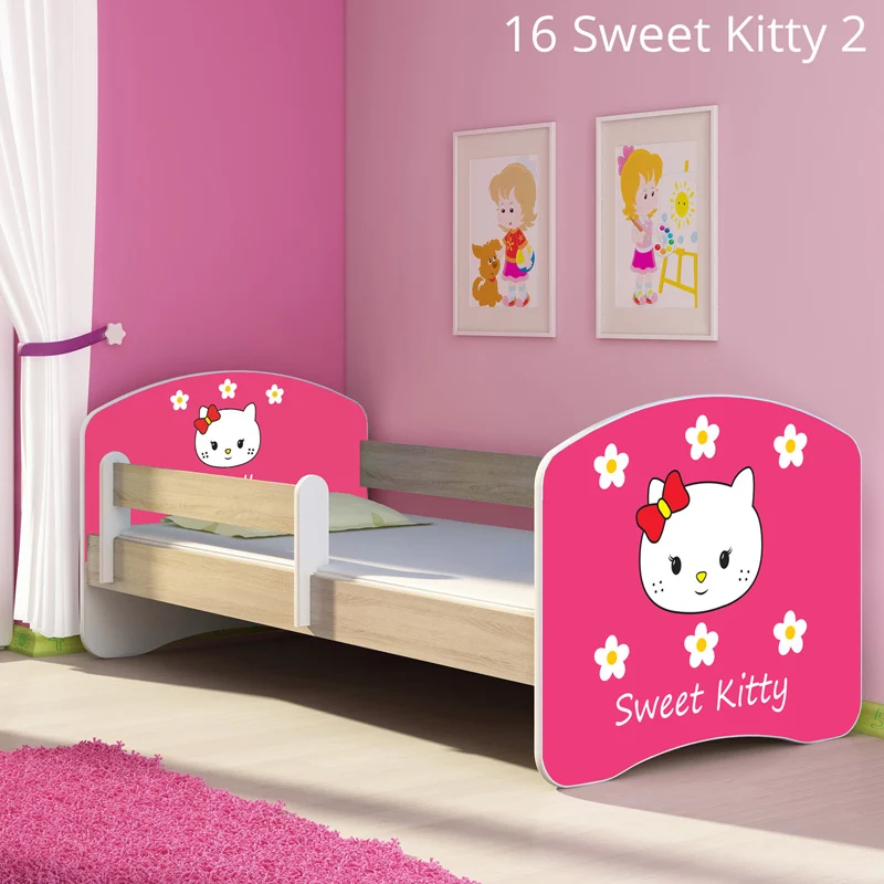 Dječji krevet ACMA s motivom, bočna sonoma 160x80 cm 16 Sweet Kitty 2