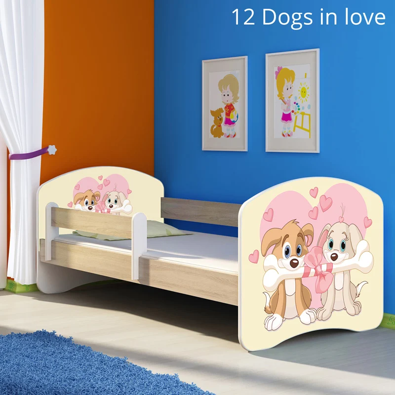 Dječji krevet ACMA s motivom, bočna sonoma 160x80 cm 12 Dogs Love