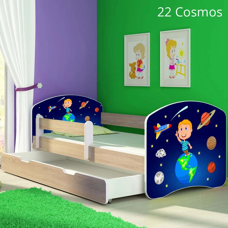 Dječji krevet ACMA s motivom, bočna sonoma + ladica 140x70 cm 22 Cosmos