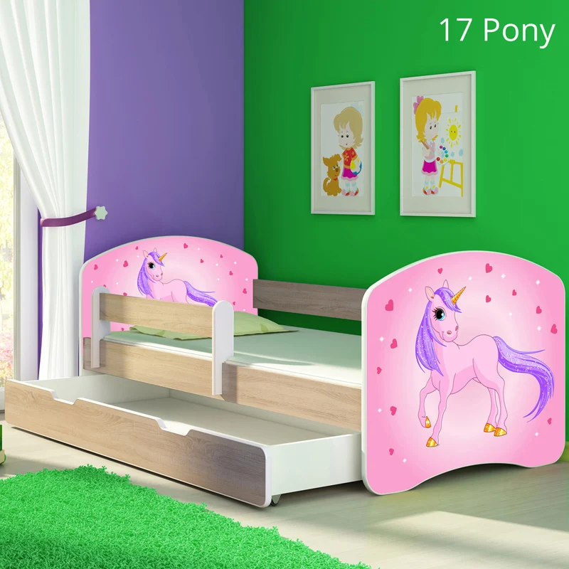 Dječji krevet ACMA s motivom, bočna sonoma + ladica 140x70 cm 17 Pony
