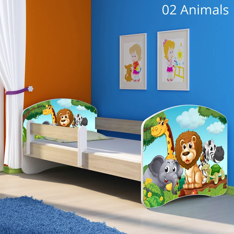 Dječji krevet ACMA s motivom, bočna sonoma 140x70 cm 02 Animals