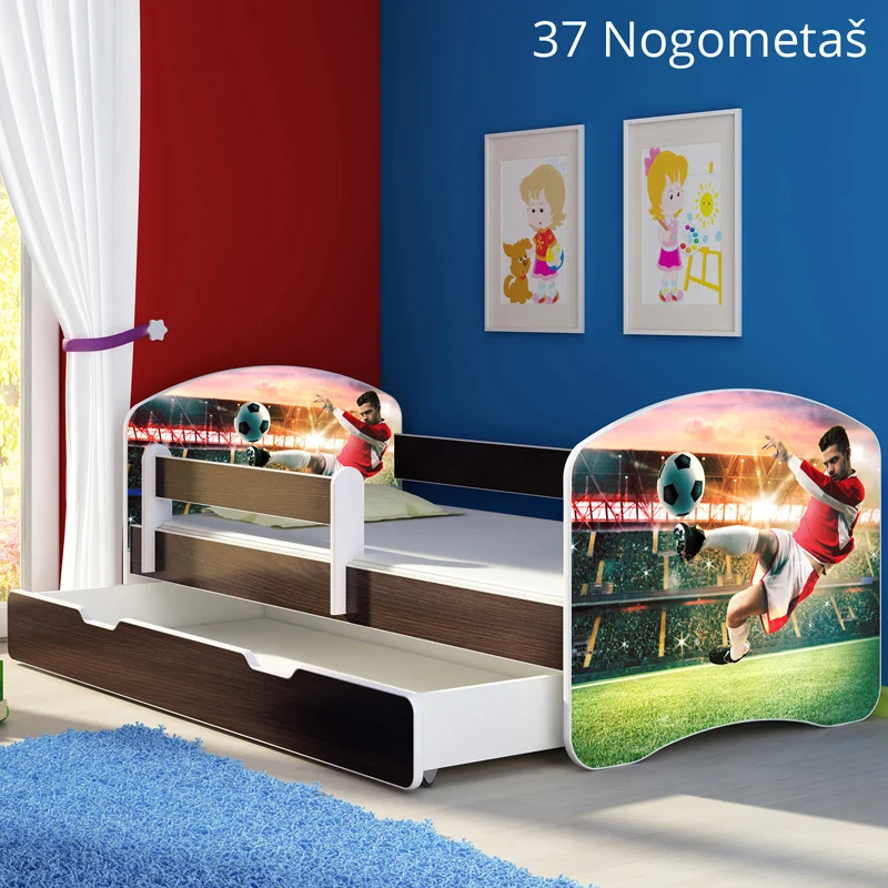 Dječji krevet ACMA s motivom, bočna wenge + ladica 160x80 cm 37 Nogometaš