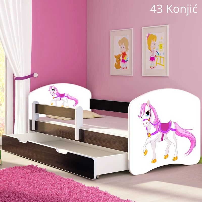 Dječji krevet ACMA s motivom, bočna wenge + ladica 180x80 cm 43 Konjić