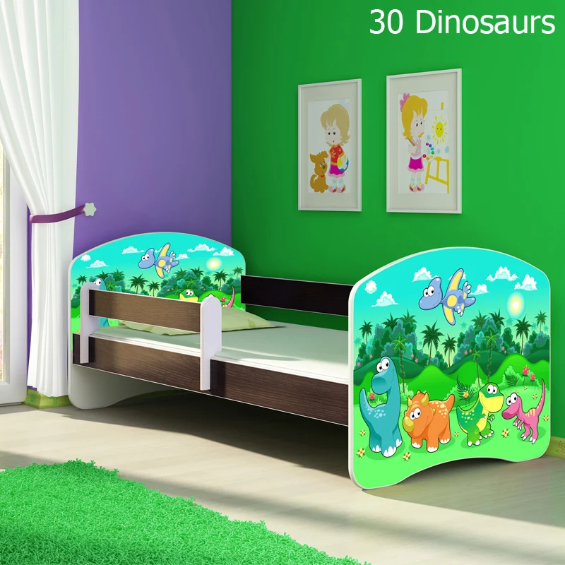 Dječji krevet ACMA s motivom, bočna wenge 180x80 cm 30 Dinosaurs