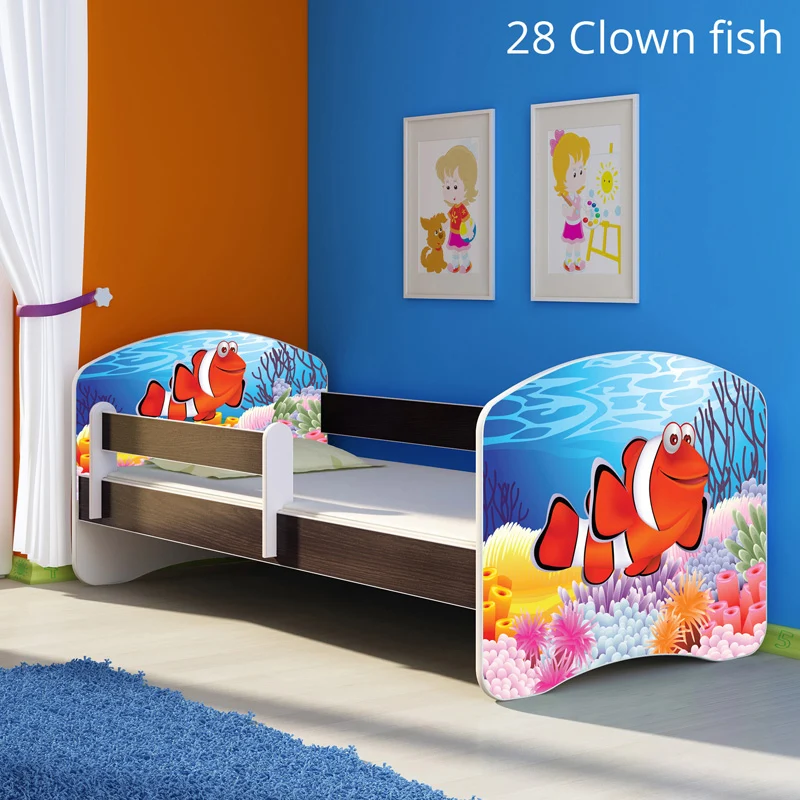 Dječji krevet ACMA s motivom, bočna wenge 180x80 cm 28 Clown Fish