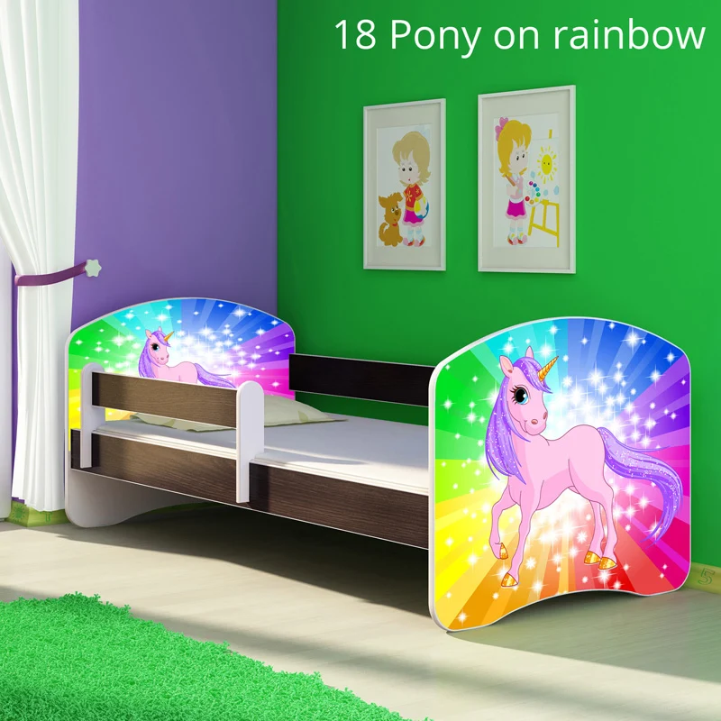 Dječji krevet ACMA s motivom, bočna wenge 180x80 cm 18 Pony on rainbow