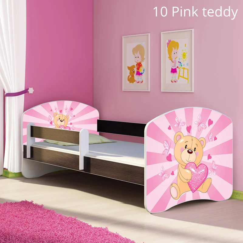 Dječji krevet ACMA s motivom, bočna wenge 160x80 cm 10 Pink Teddy Bear