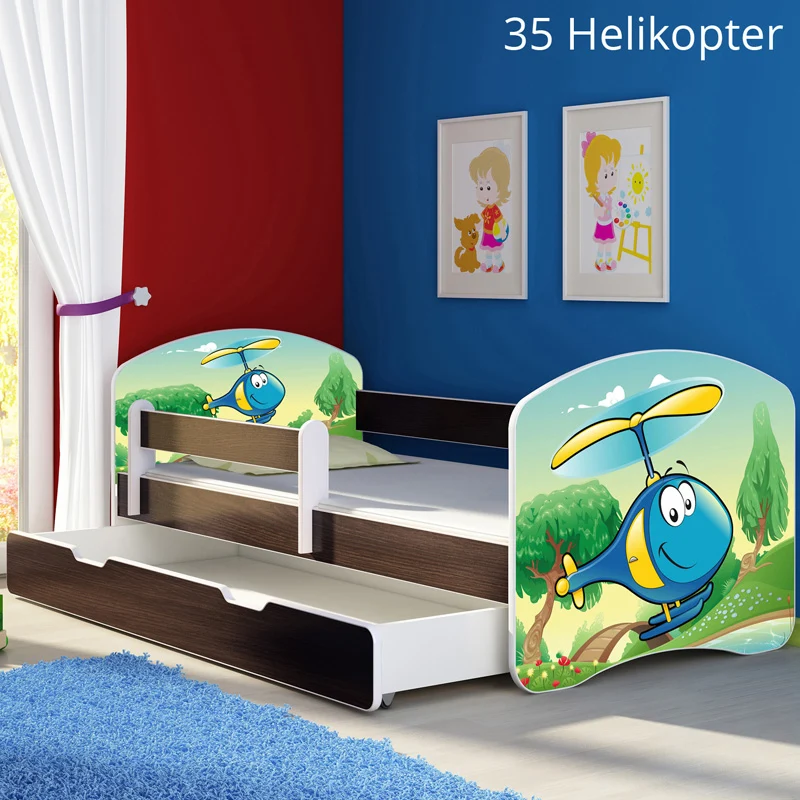 Dječji krevet ACMA s motivom, bočna wenge + ladica 140x70 cm 35 Helikopter