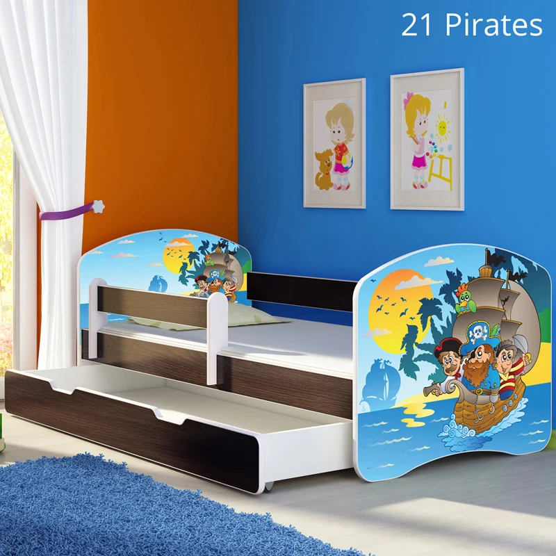 Dječji krevet ACMA s motivom, bočna wenge + ladica 140x70 cm 21 Pirates
