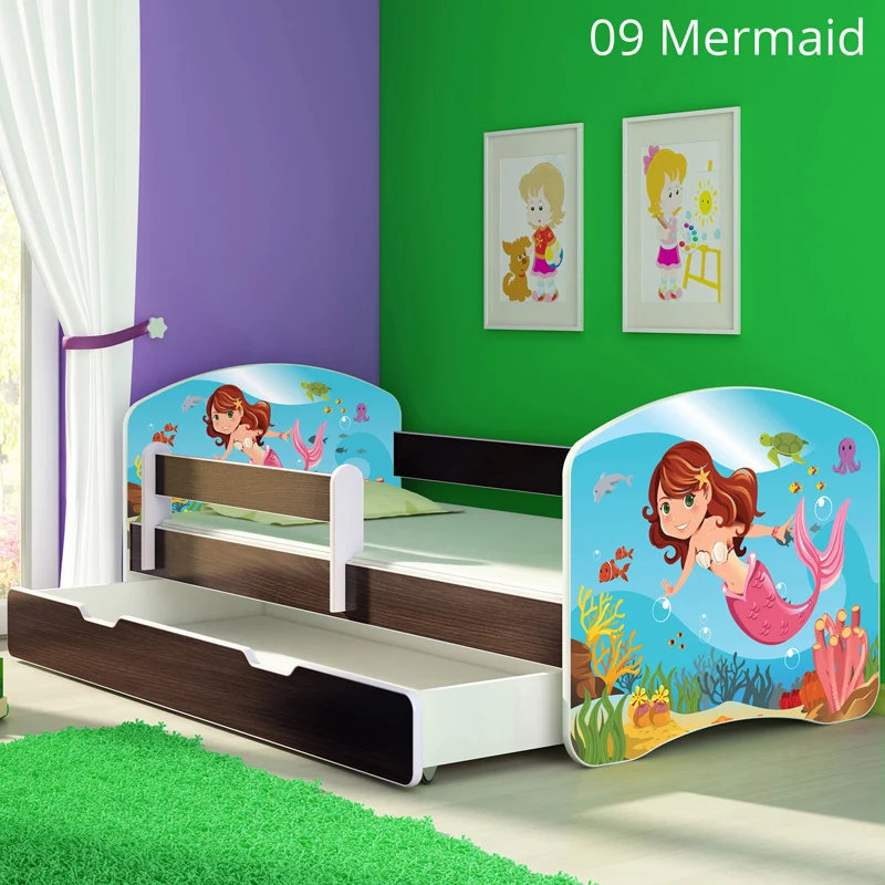 Dječji krevet ACMA s motivom, bočna wenge + ladica 140x70 cm 09 Mermaid
