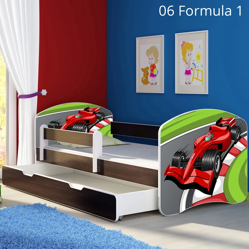 Dječji krevet ACMA s motivom, bočna wenge + ladica 140x70 cm 06 Formula 1