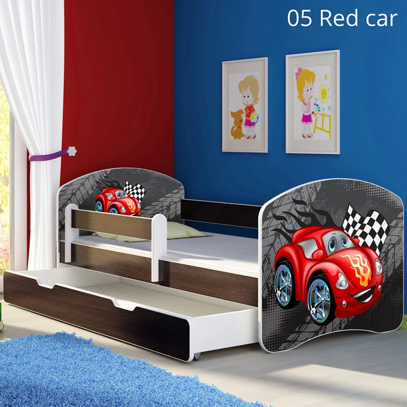 Dječji krevet ACMA s motivom, bočna wenge + ladica 140x70 cm 05 Red Car