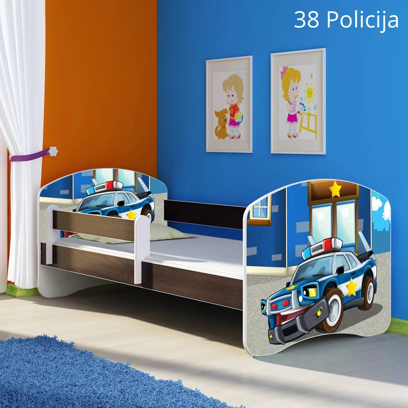 Dječji krevet ACMA s motivom, bočna wenge 140x70 cm 38 Policija