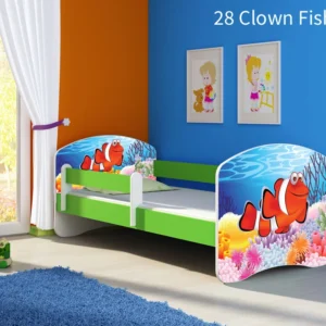 Dječji krevet ACMA s motivom, bočna zelena 140x70 cm 28 Clown Fish