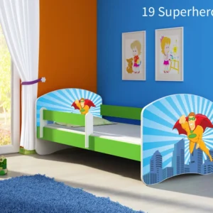 Dječji krevet ACMA s motivom, bočna zelena 140x70 cm 19 Superhero