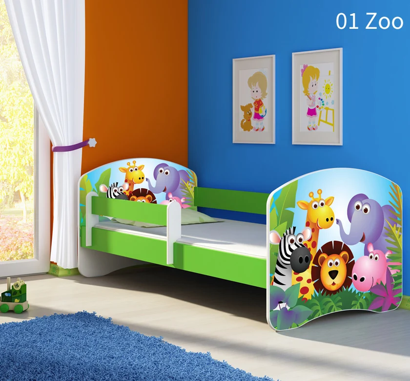 Dječji krevet ACMA s motivom, bočna zelena 140x70 cm 01 Zoo
