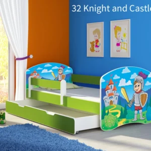 Dječji krevet ACMA s motivom, bočna zelena + ladica 180x80 cm 32 Knight