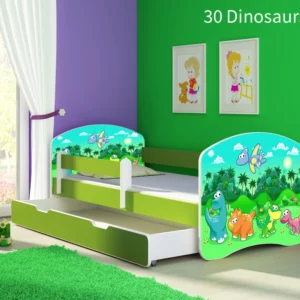 Dječji krevet ACMA s motivom, bočna zelena + ladica 180x80 cm 30 Dinosaurs