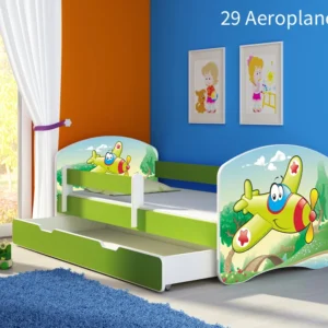 Dječji krevet ACMA s motivom, bočna zelena + ladica 180x80 cm 29 Aeroplane