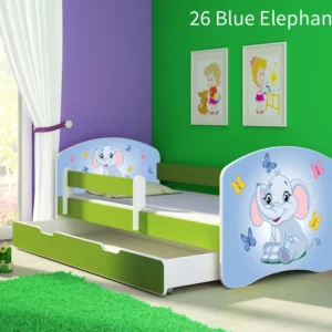Dječji krevet ACMA s motivom, bočna zelena + ladica 180x80 cm 26 Blue Elephant