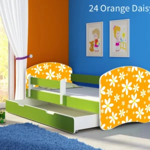 Dječji krevet ACMA s motivom, bočna zelena + ladica 180x80 cm 24 Orange Daisy