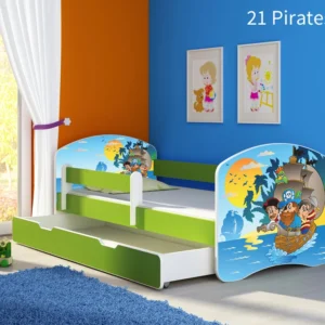 Dječji krevet ACMA s motivom, bočna zelena + ladica 180x80 cm 21 Pirates