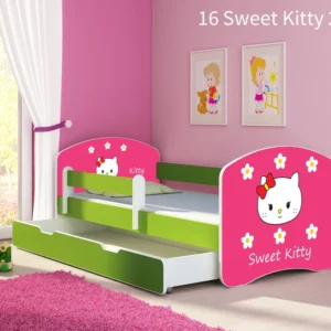 Dječji krevet ACMA s motivom, bočna zelena + ladica 180x80 cm 16 Sweet Kitty 2