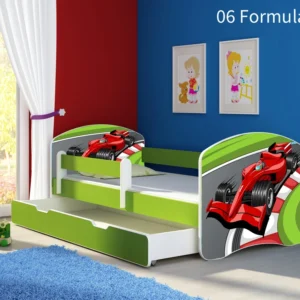 Dječji krevet ACMA s motivom, bočna zelena + ladica 180x80 cm 06 Formula 1